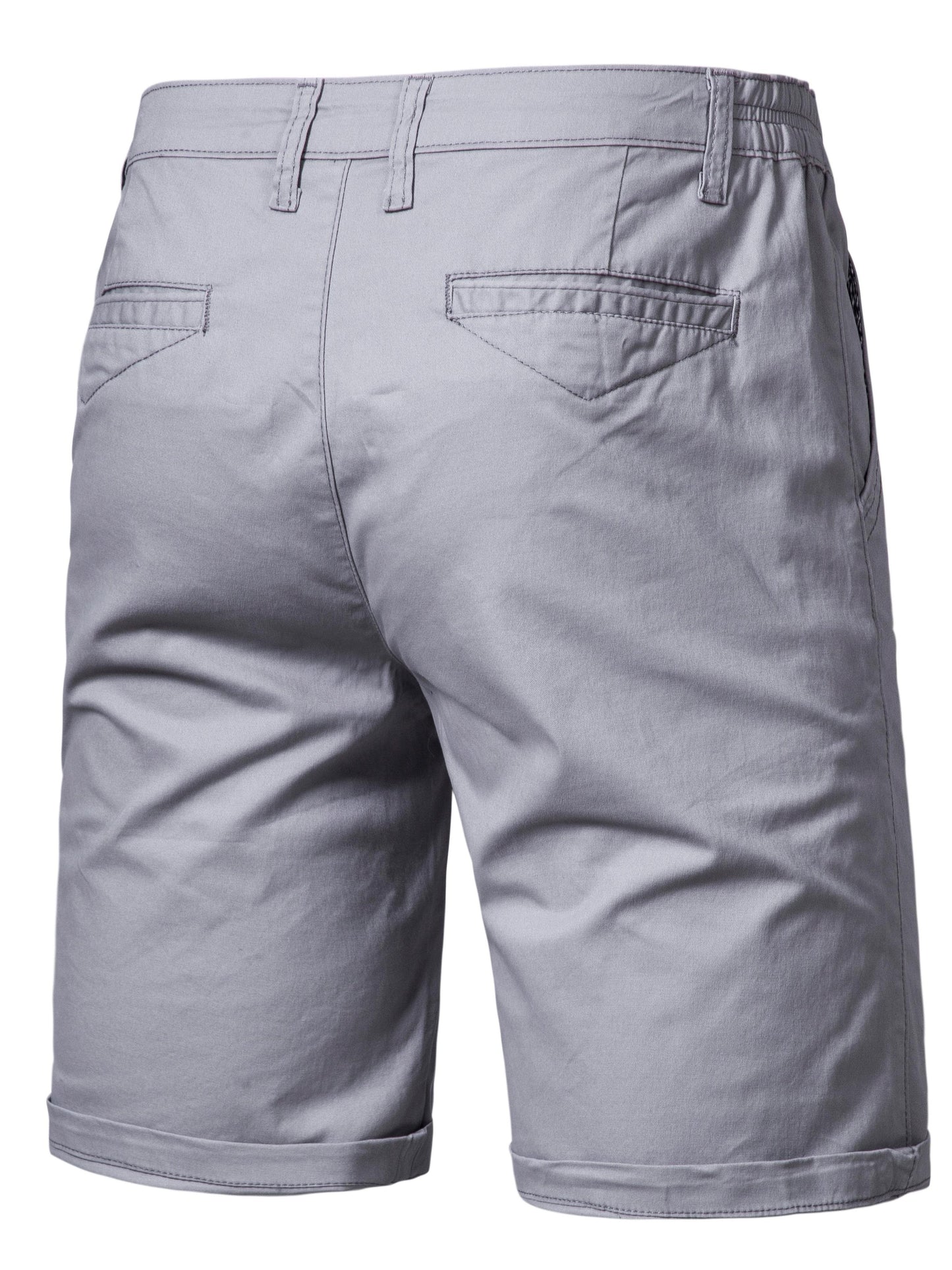Men's Classic Fit Cotton Twill Flat Front Solid Chino Short With Slant Pockets And Elastic Waist