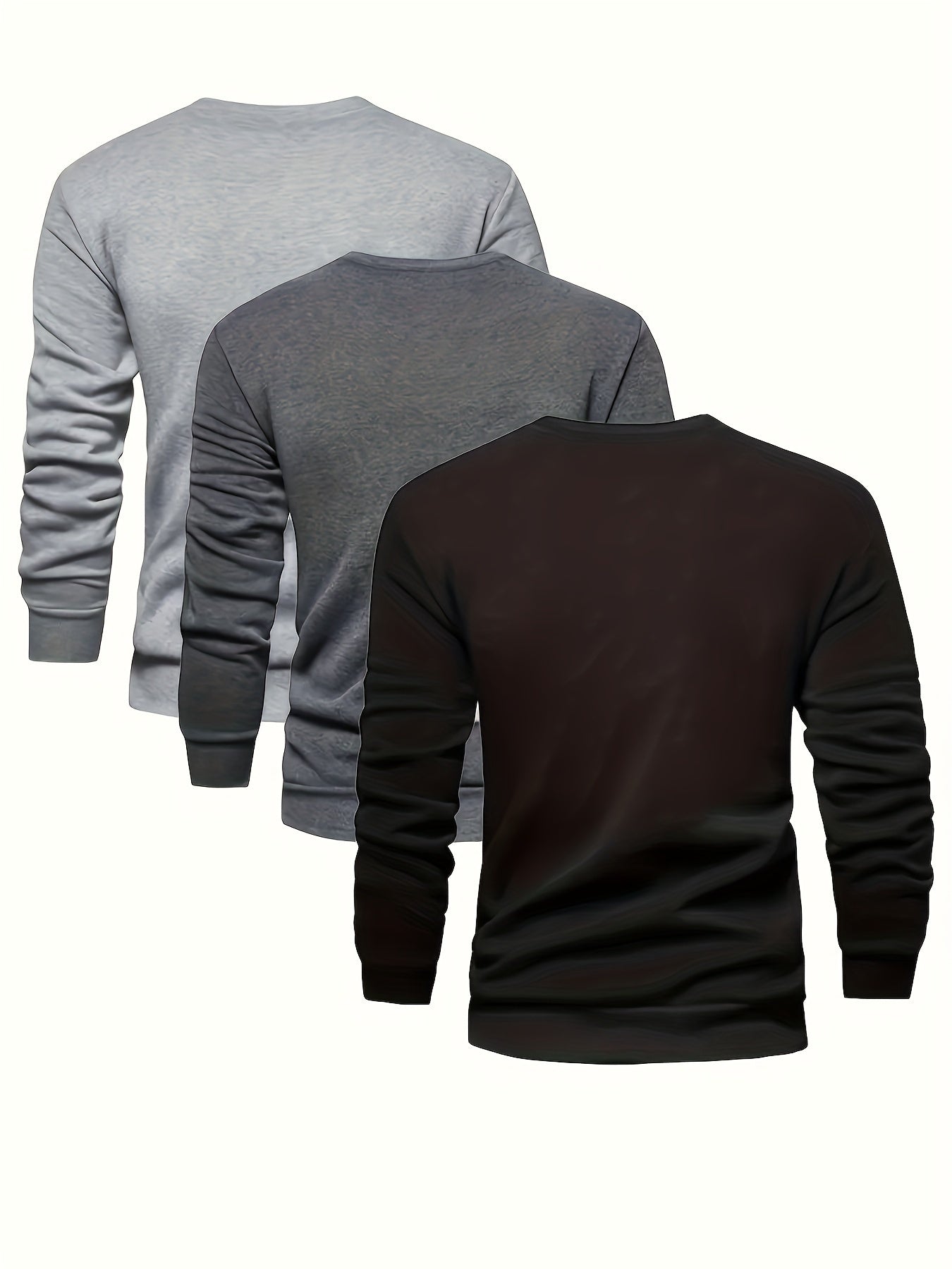 3pcs Men's Solid Color Knit Pullover For Autumn And Winter - Versatile Warm Crew Neck Long Sleeve, As Gift