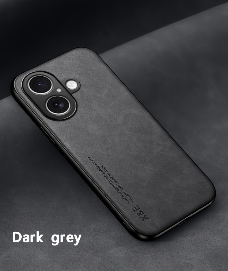 Premium Faux Leather Phone Case - with Built-in Magnetic Iron Sheet, Vehicle magnet, Sheepskin Texture, Ultra-Thin Design for iPhone 16, for iPhone 16 Plus, for iPhone 16 Pro, for iPhone 16 Pro Max