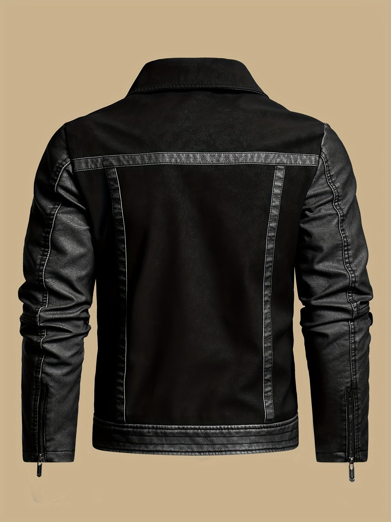 Men's Vintage PU Leather Biker Jacket with High Collar
