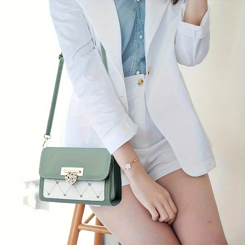 Chic Versatile Women’s Shoulder Bag with Cute Heart Pattern - Adjustable Strap, Magnetic Closure, in Pink, Green, Blue, Black, Casual Crossbody Bag | Playful Heart Design | Decorative Zipper Charm