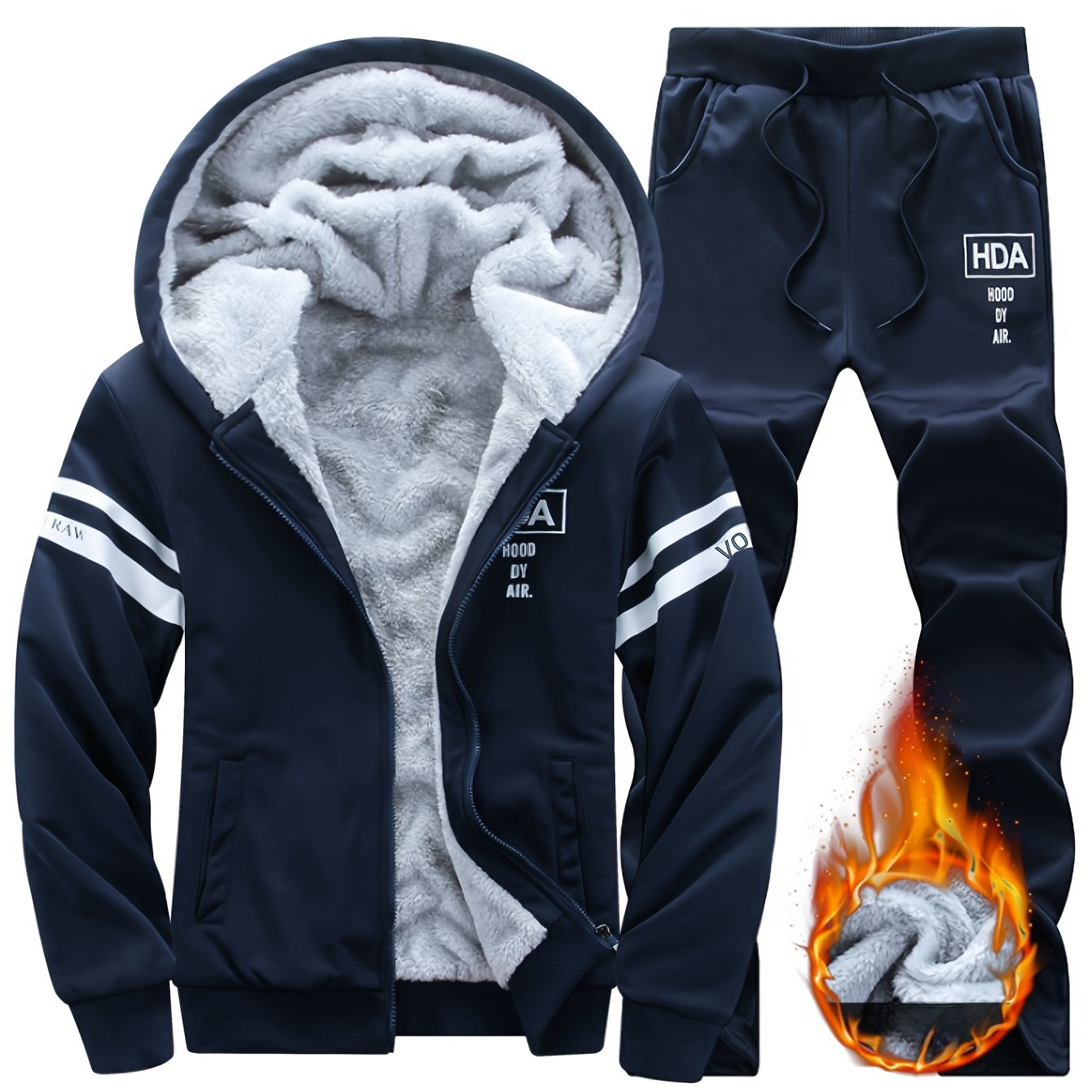 Autumn and Winter Men's Sports and Casual Suit, Men's Plus Velvet Thickened Sports Suit, Hooded Open Cardigan Fitness Suit, Warm Home Suit, Two-piece Set