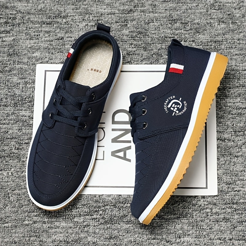 1pair Men'S All-Season Breathable Canvas Sneakers, Solid Color Low Top Casual Shoes with Round Toe, Fabric Lining, Rubber Sole, and Lace-Up Closure
