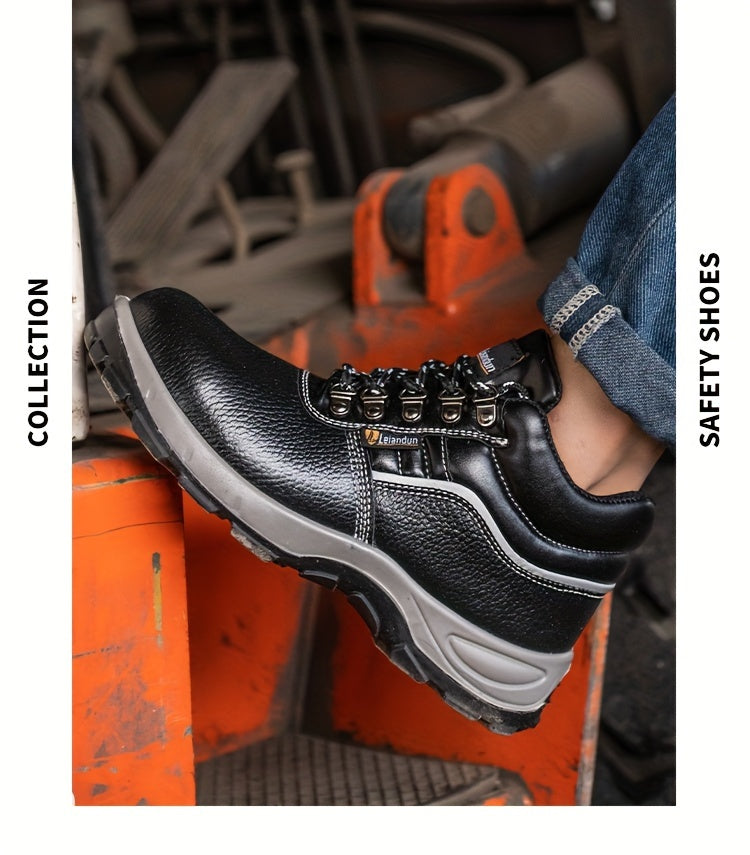 Reinforced Anti-Puncture & Anti-Smashing Safety Work Boots for Men - Heavy-Duty Steel Toe Cap, Anti-Piercing Cushioned Insole, PU Upper & Lining, All-Terrain Traction - Winter/Spring/Fall Construction/Industrial/Construction/