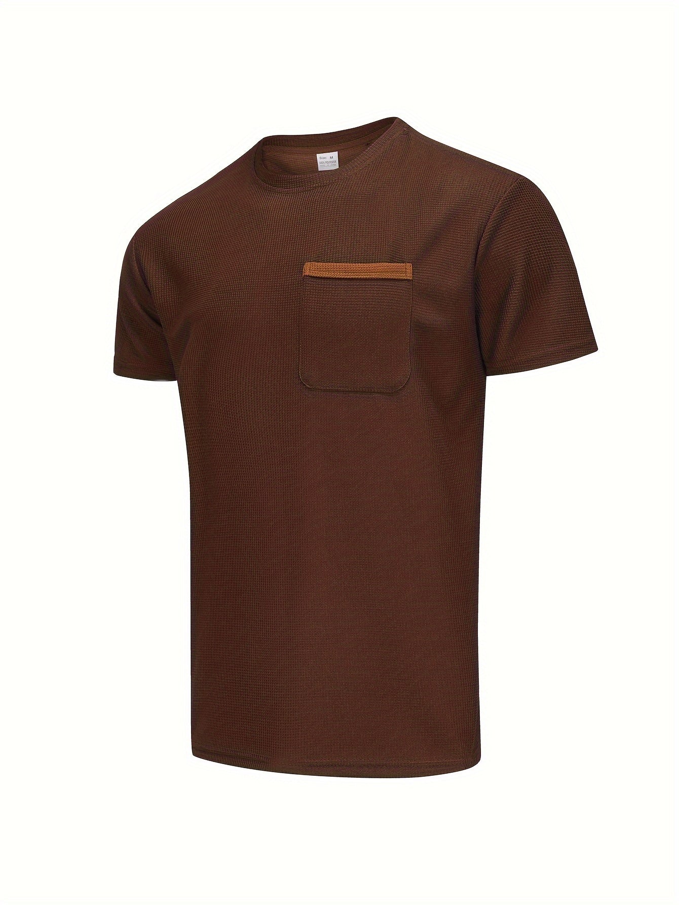 Men's Solid T-shirt With Chest Pocket, Casual Short Sleeve Crew Neck Tee, Men's Clothing For Summer Outdoor