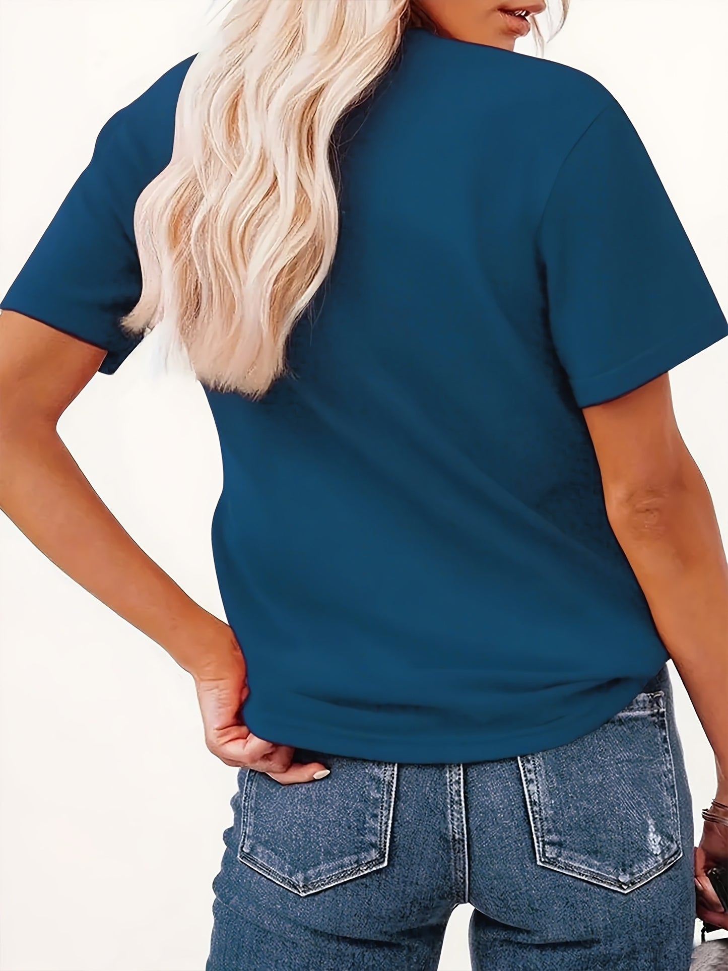 Women'S Y2K V-Neck Short Sleeve T-Shirt - Casual & Comfortable Geometric Pattern, Regular Fit All-Season Top for Casual Attire, Everyday Tshirt | Y2K Fashion | Comfortable Fit