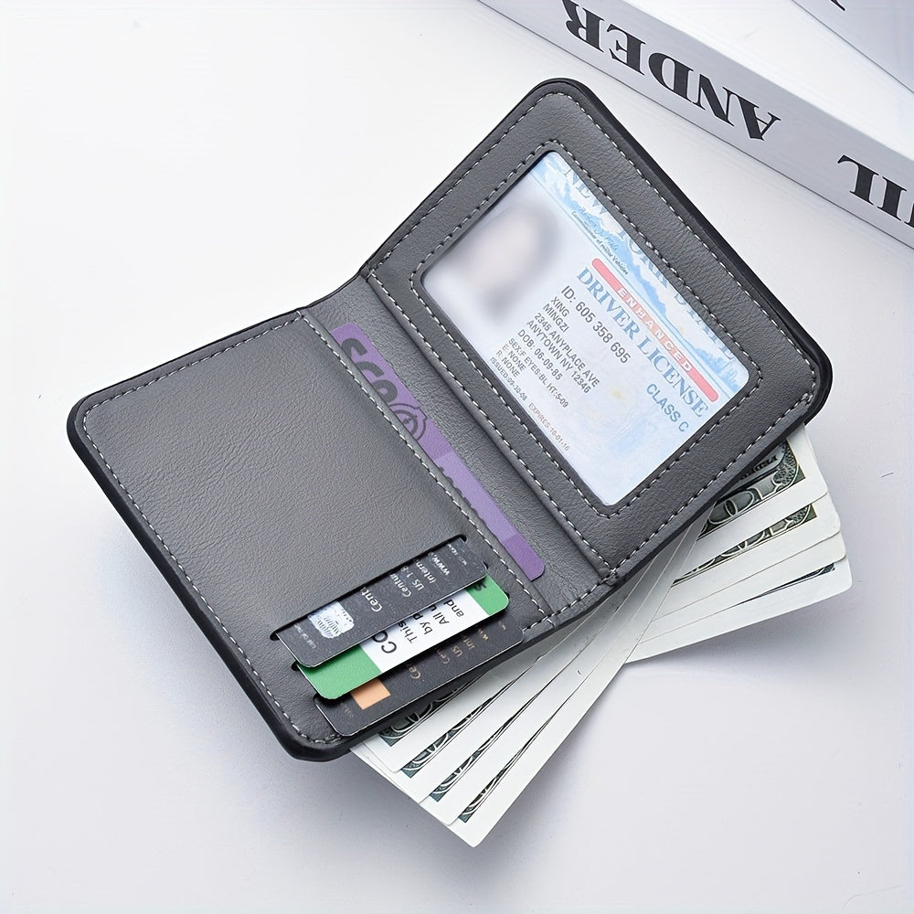 1pc Men'S Vintage Faux Leather Credit Card Wallet, Slim and Soft Design, Multiple Card Slots, Business Style Driver'S License Card Holder, Travel Zero Wallet