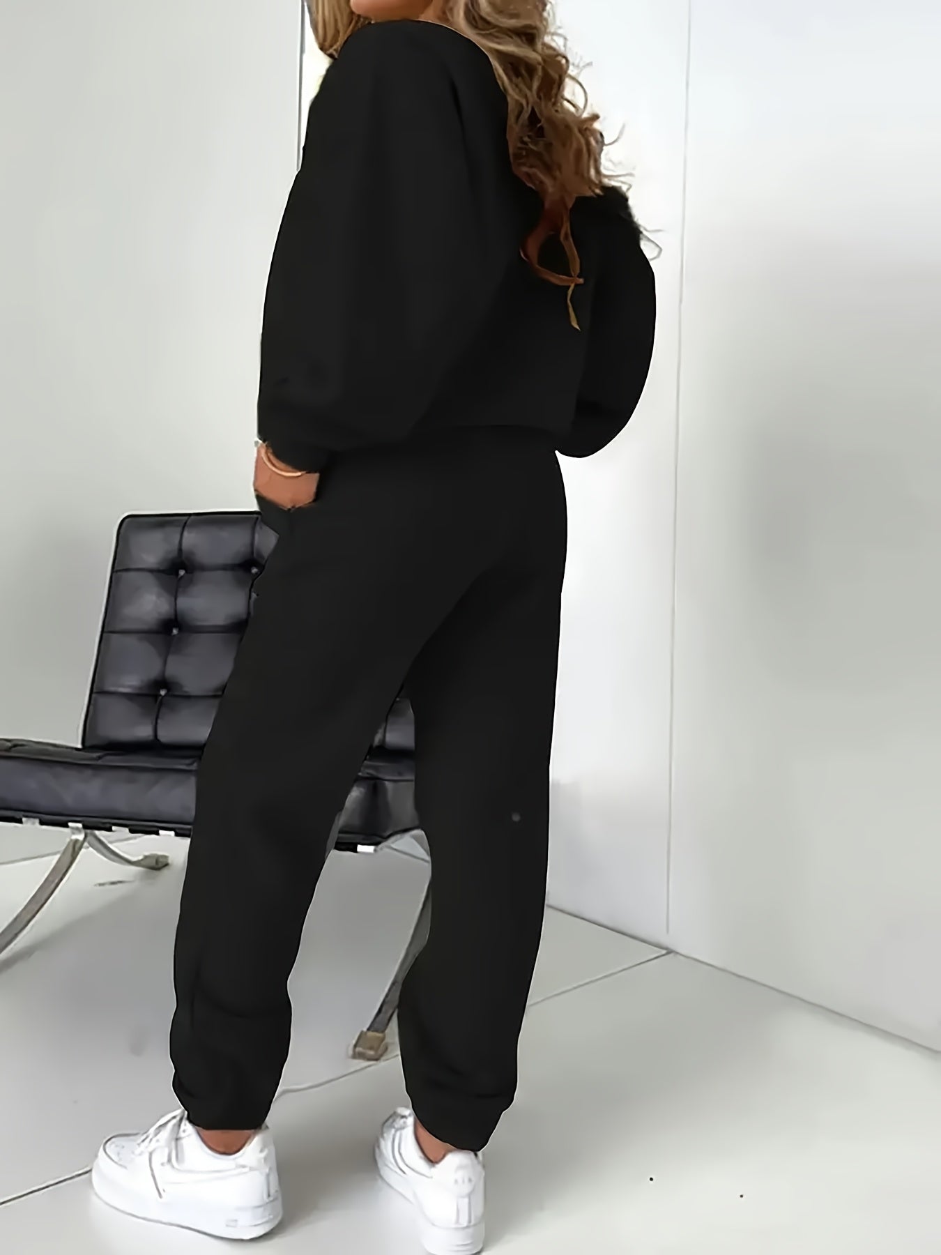 FLS1021WN10 Hoodie with Fleece, European And American Women'S Autumn And Winter Fashion, Printed Casual Sports Two-Piece Set.