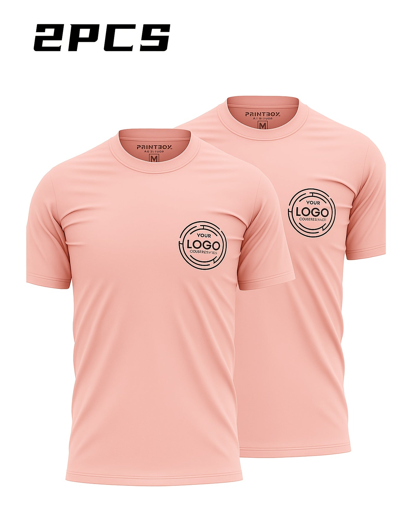 2pcs Men's Quick-Dry T-Shirts - Moisture-Wicking Breathable Gym Shirts with Custom Logo Print, Regular Fit Round Neck for Workout Casual Wear, Workout Shirts, Durable Sportswear