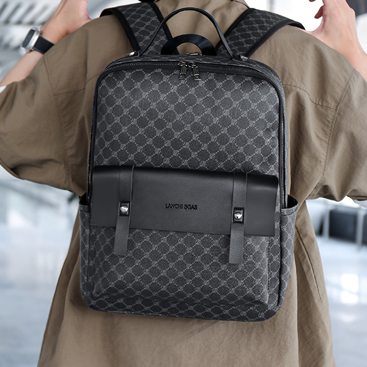 Men's Business Casual Commuter Backpack - Multi-Pocket Convertible Shoulder Bag with Suitcase Attachment, Sleek Minimalist Design for Work Travel Daily Use, Travel Bag