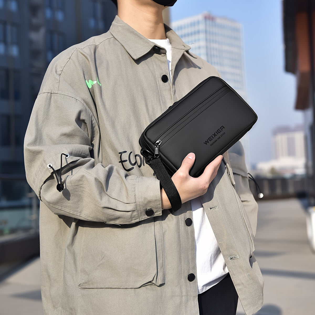 WEIXIER Unisex Fashion Messenger Bag, Shoulder Satchel with Detachable Strap, Polyester Lined, Business Briefcase for Commuting Outdoor, Ideal Gift for Husband Or Boyfriend