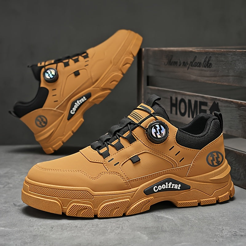Men's Solid Color Skate Sneakers - Adjustable Rotating Buckle Straps, Slip-Resistant PVC Sole Durable PU Upper, Low-Top Lace-Up Design for Hiking, Walking, Daily Wear - All-Season Casual Streetwear Shoes, Skate Shoes