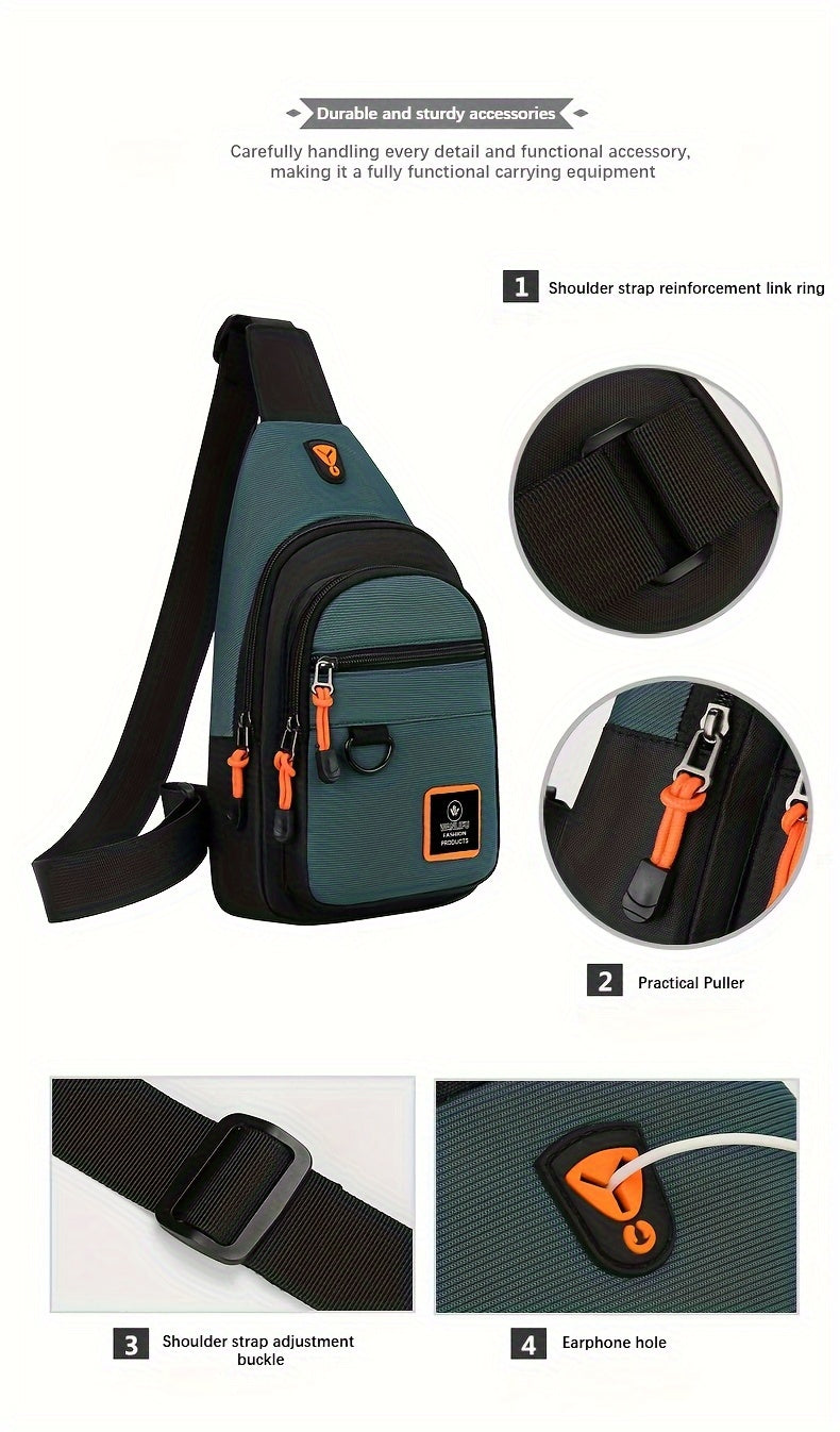 Stylish Men's chest bag with lightweight canvas material, available in black, gray, and blue. Fashionable casual waist pack for outdoor sports, perfect as a gift for men