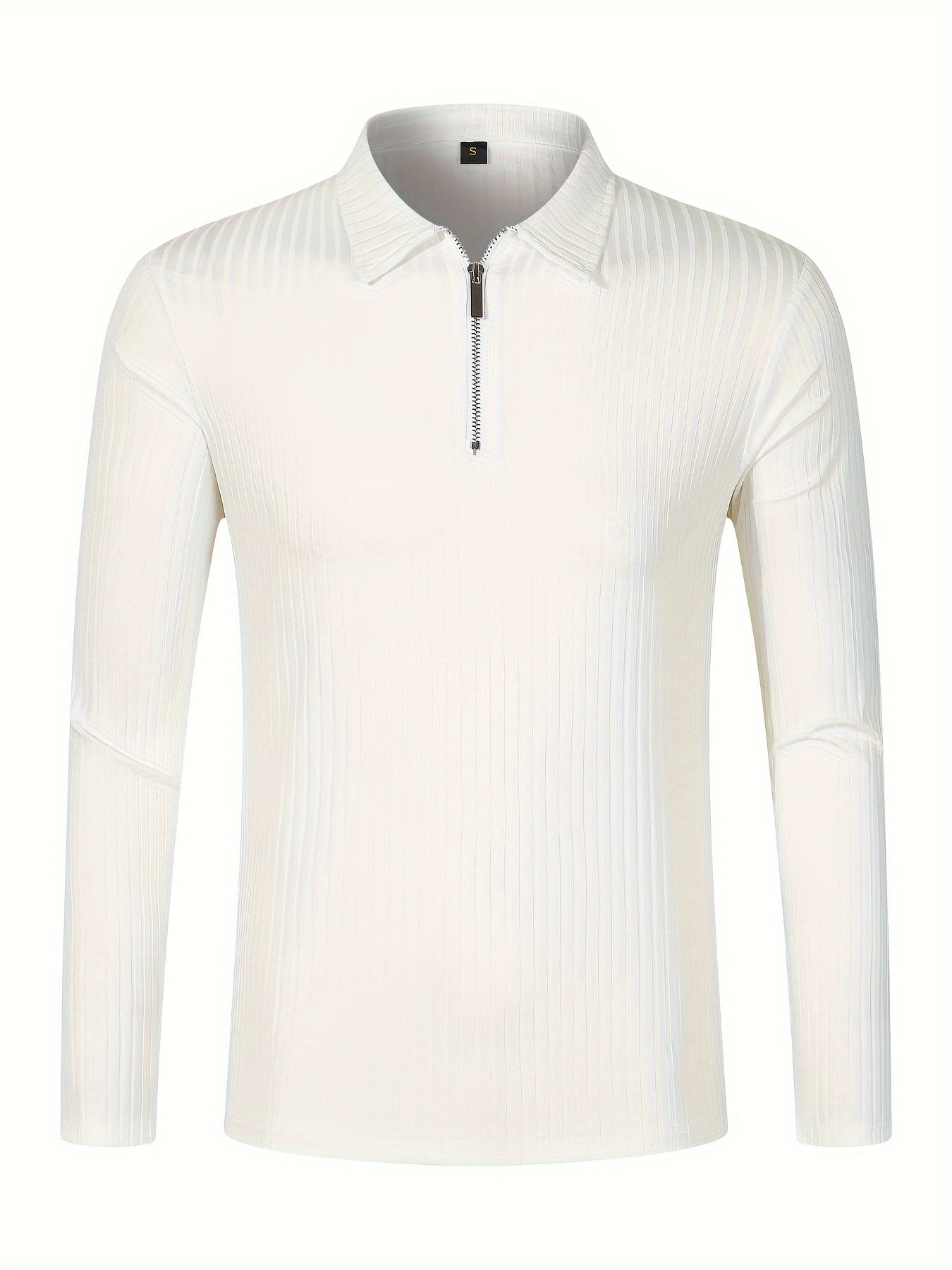 Men's Casual Sports Ribbed Long Sleeve Zipper Lapel Golf Shirt, Spring And Fall