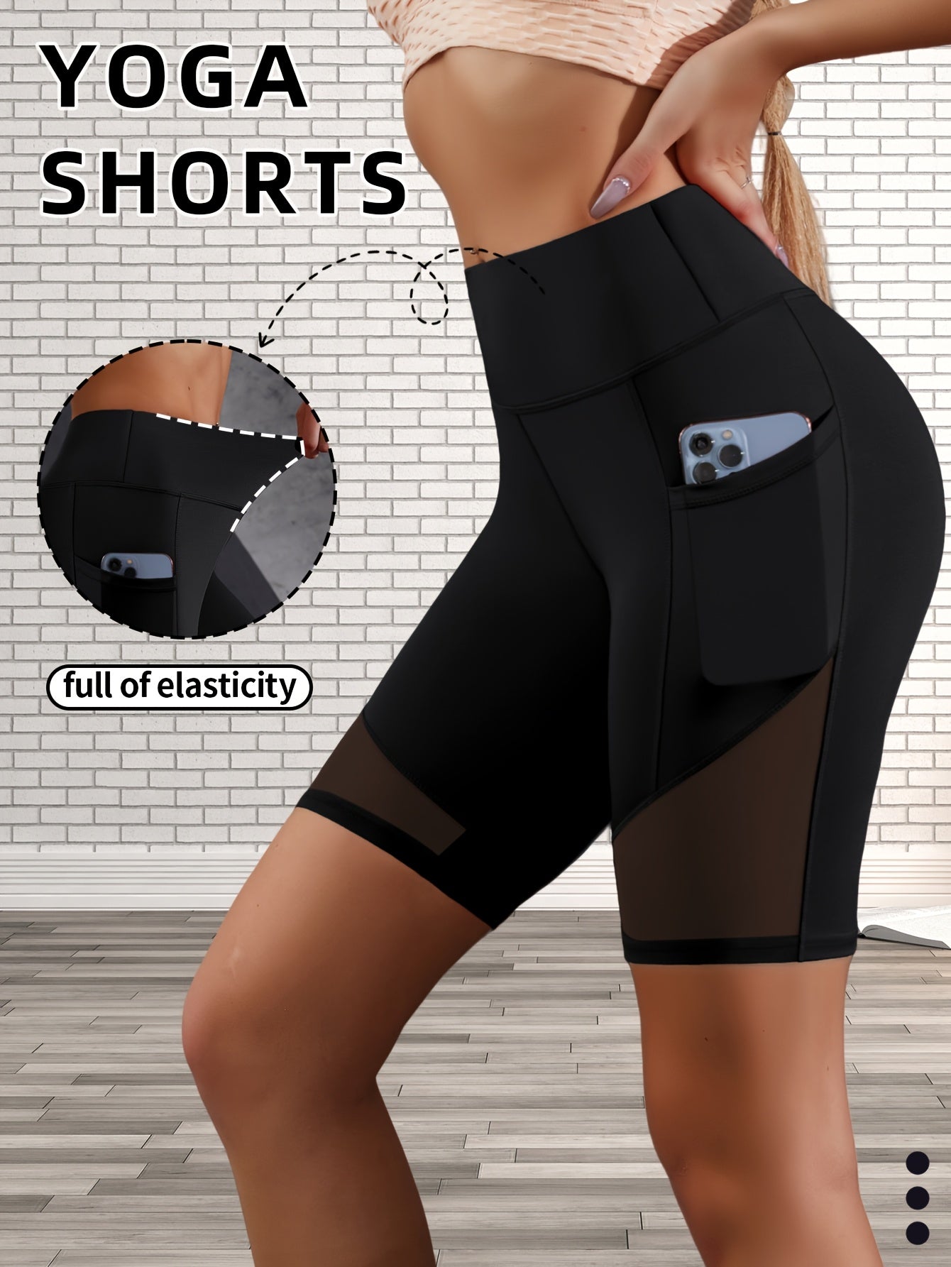 High Waist Mesh Contrast Yoga Short With Pocket, High Waist Stretch Running Biker Shorts, Women's Activewear