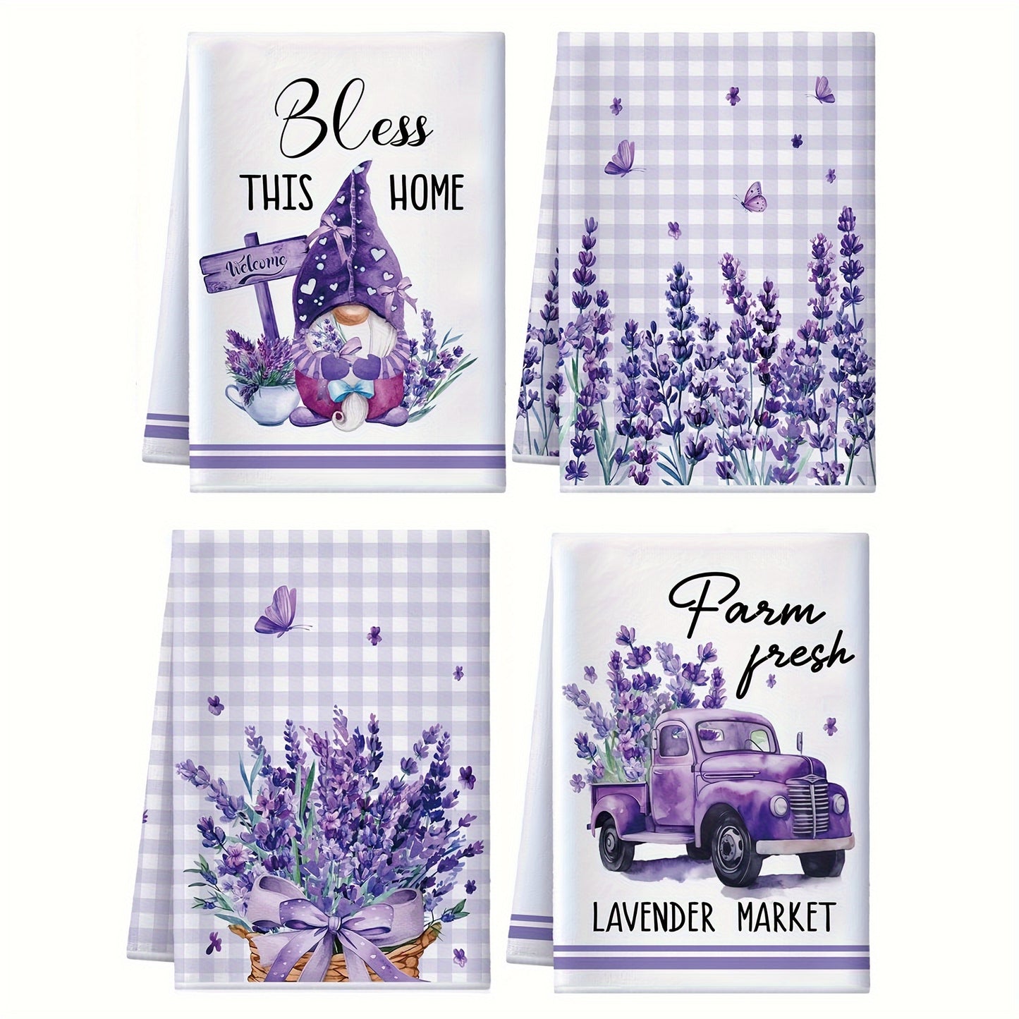 4/6 հատ Lavender Խոհանոցային սրբիչների հավաքածու, սպասքի սրբիչ, զվարճալի ֆերմայում գյուղական ոճի լոգարանի ձեռքի սրբիչ, կարող է օգտագործվել որպես տոնական լոգարանի նվեր, 60,96 x 40,64 սմ Մանուշակագույն, նարդոս