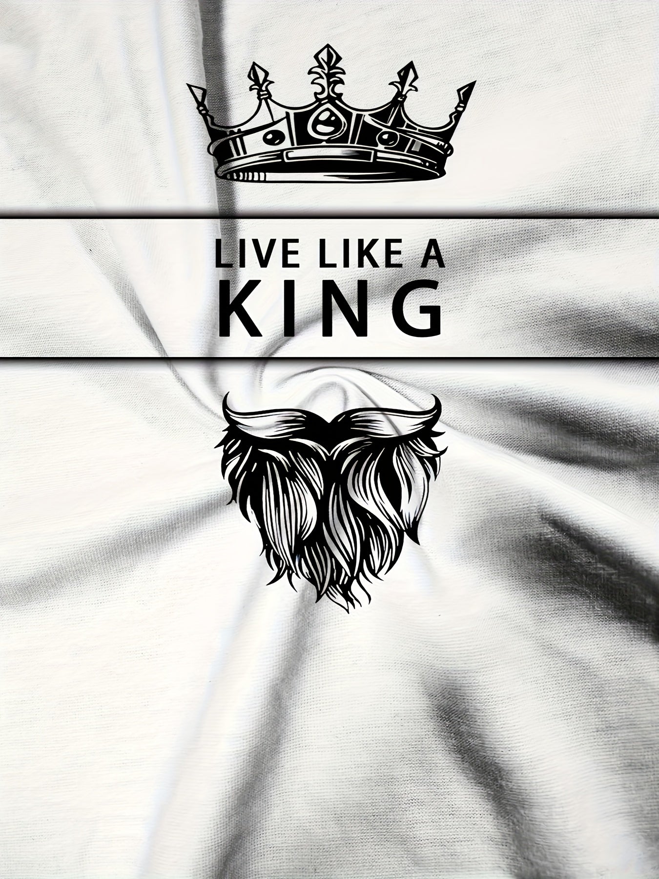 Men's 3D Digital Print T-Shirt with Crown "LIVE LIKE A KING" Slogan - Casual Round Neck Regular Fit Machine Washable Graphic Tee for Casual Attire, Streetwear Fashion, Bold Statement Shirt, Durable Fabric Shirt
