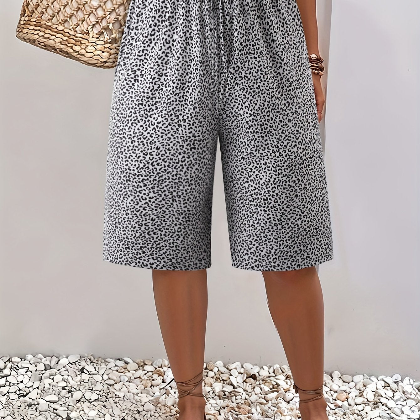Plus Size Women's Lightweight Beach Shorts - Casual Blue and White Floral Print, Drawstring Waist, Polyester, Machine Washable, Knee-Length with Pockets