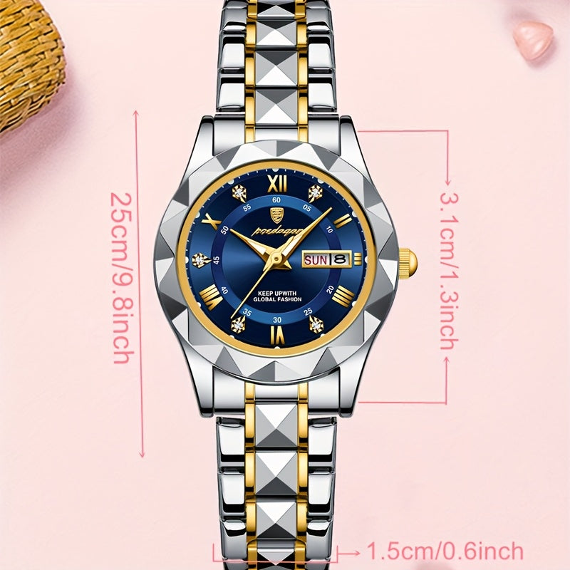 Stainless Steel Women's Luxury Quartz Watch with Date Display, Luminous Hands & High Quality IPX7 - Elegant Casual & Formal Wear, Perfect Gift for Birthdays, Valentine's Day