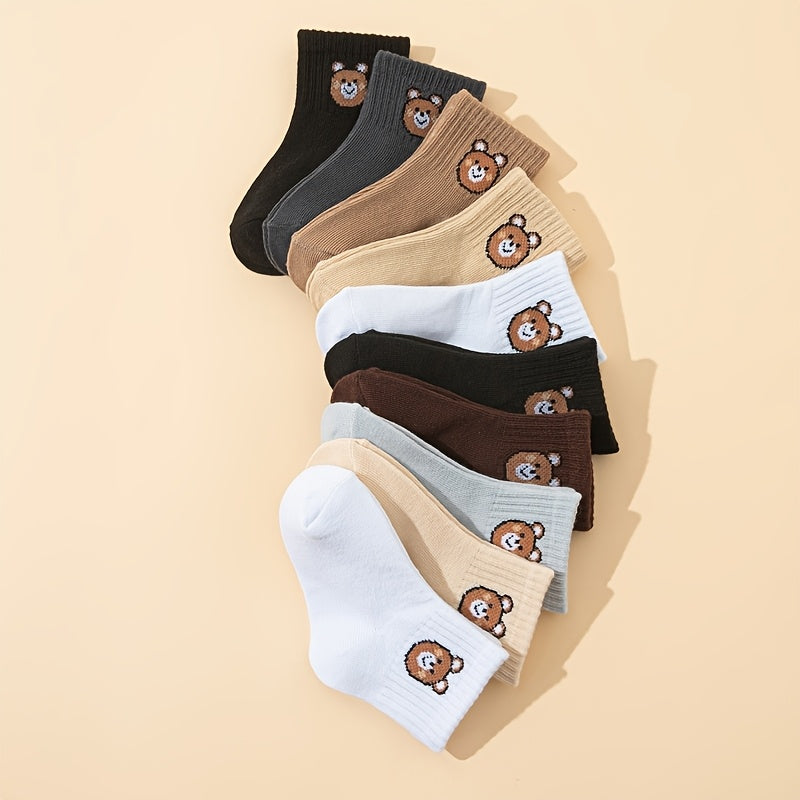 10 Pairs of Cute Little Bear Casual Short Elastic Mid-Calf Socks, Suitable for Newborns And Toddlers, Both Boys And Girls, Perfect for All Seasons.