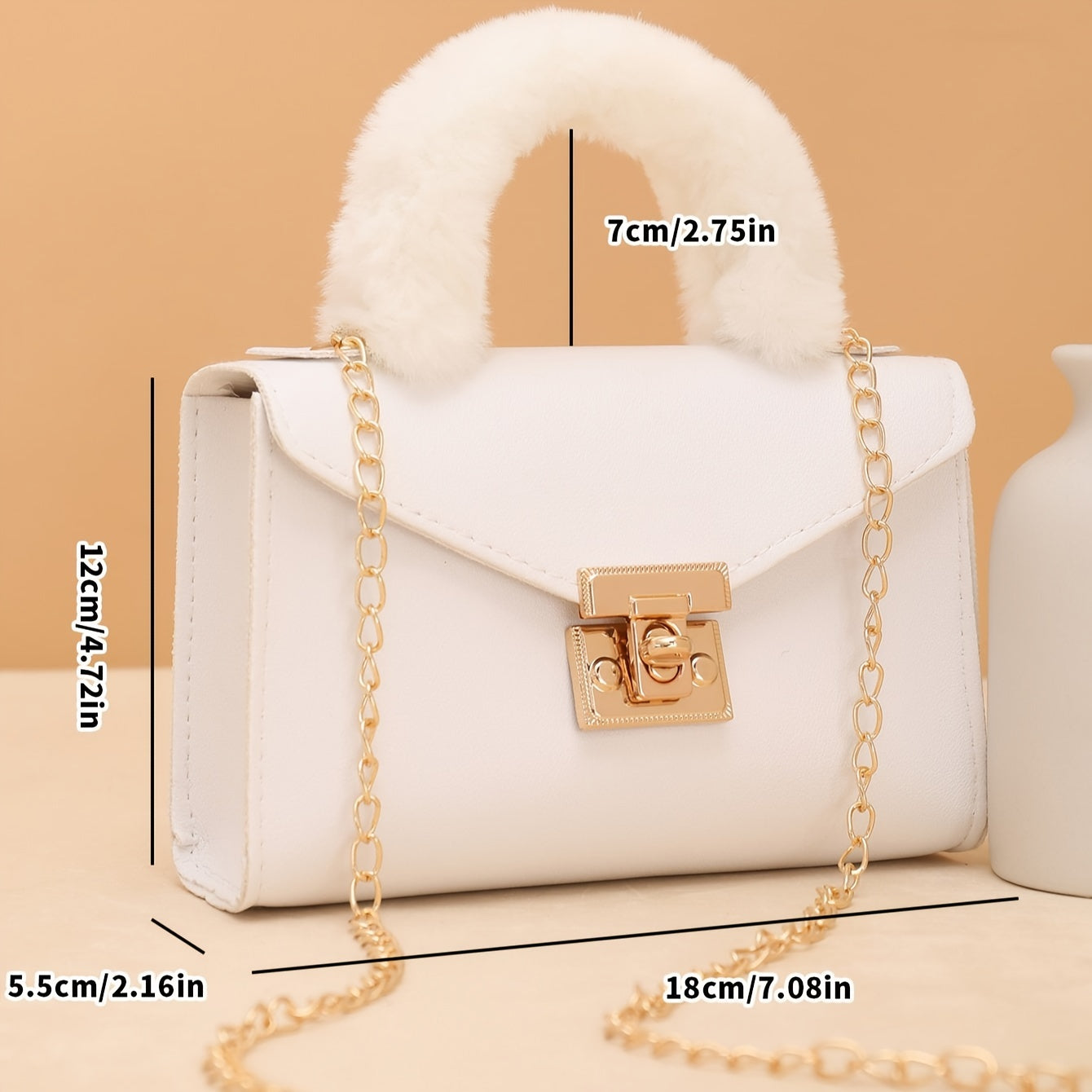 1pc Elegant Crossbody Bag with Soft Plush Handle, Solid Color Casual Messenger Bag with Removable Strap and Turn-Lock Closure for Daily Use, Small Crossbody Bag