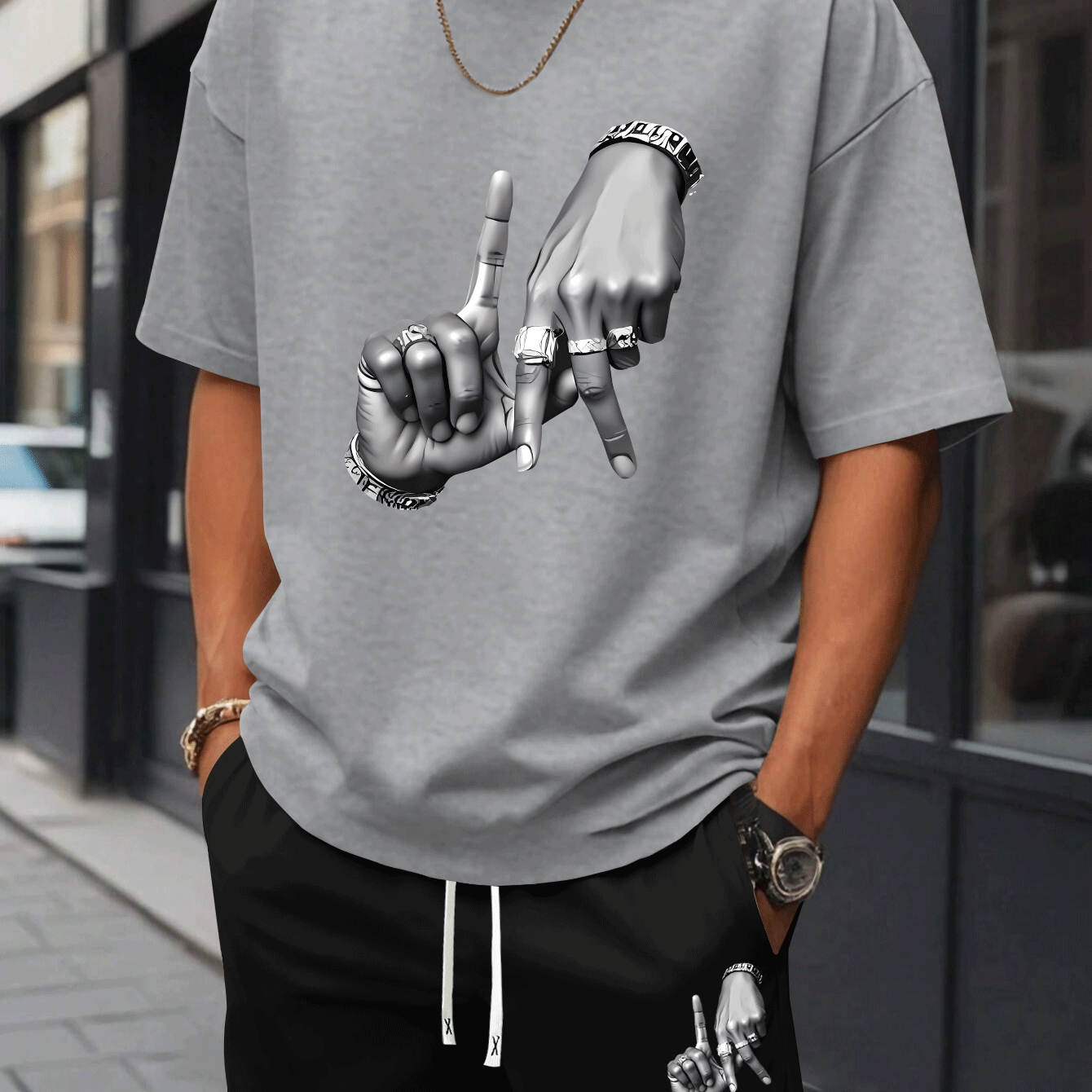 New Summer Men's Printed 2pcs Fashion Casual Suit, Round Neck Short Sleeve T-shirt and Waistband Shorts Set