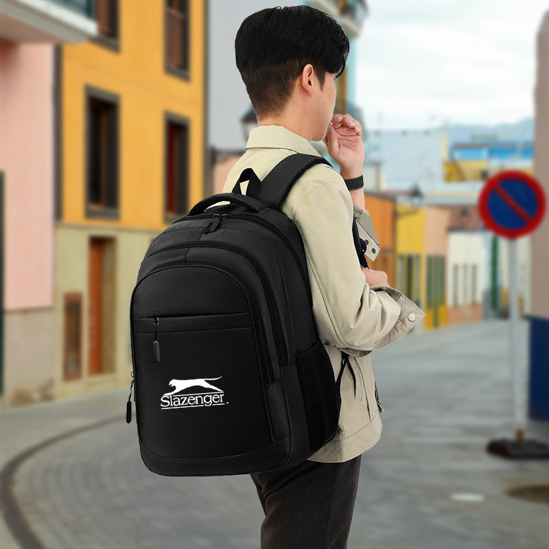 Slazenger R40 Casual Backpack - Sleek Black with White Logo, Durable Fabric, Multiple Compartments Padded Shoulder Straps for Daily Commute, Travel, School, Work, Backpack for Travel, Urban Carry, Versatile Bag, Sturdy Cons