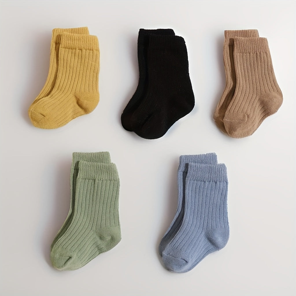 5-Pack Unisex Baby Toddler Mid-Calf Socks, Breathable Polyester Knit, Non-Slip, Hand Wash Only, All-Season Sports Socks
