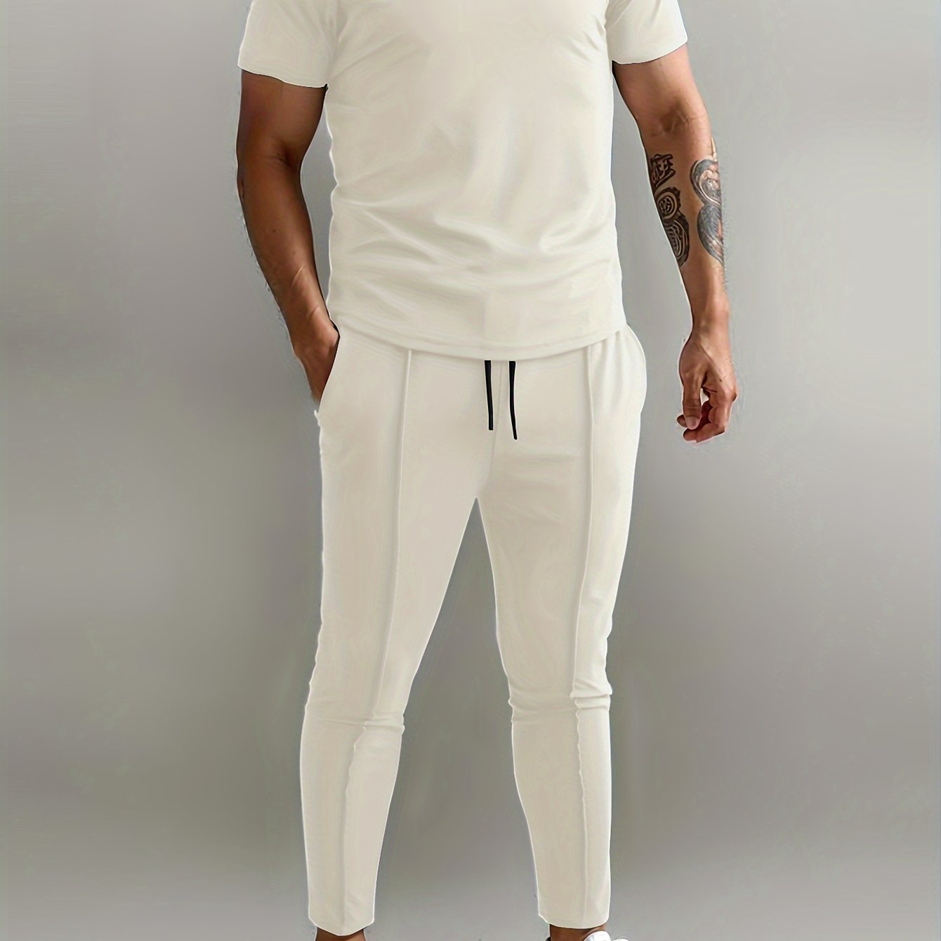 Men's Slim-Fit Casual & Joggers Set - Breathable Polyester, Short Sleeve, Summer Outdoor Wear