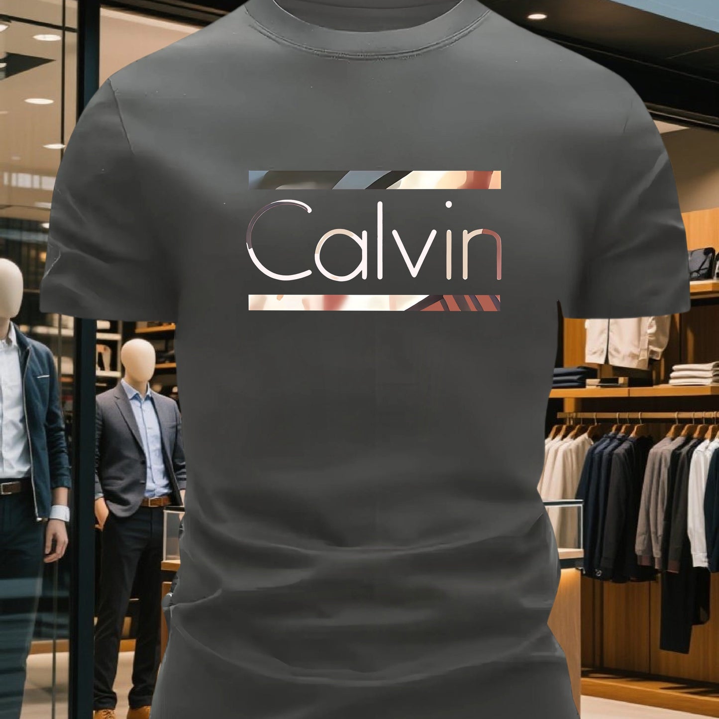 Men'S Bright Pink CALVI Graphic T-Shirt - Soft Breathable 100% Cotton Crewneck Tee, Everyday Casual Shirt for Office, Outings Gym - Minimalist Modern Top, Comfortable Clothing, Stylish Letter Print, Durable Fabric, Short Sl