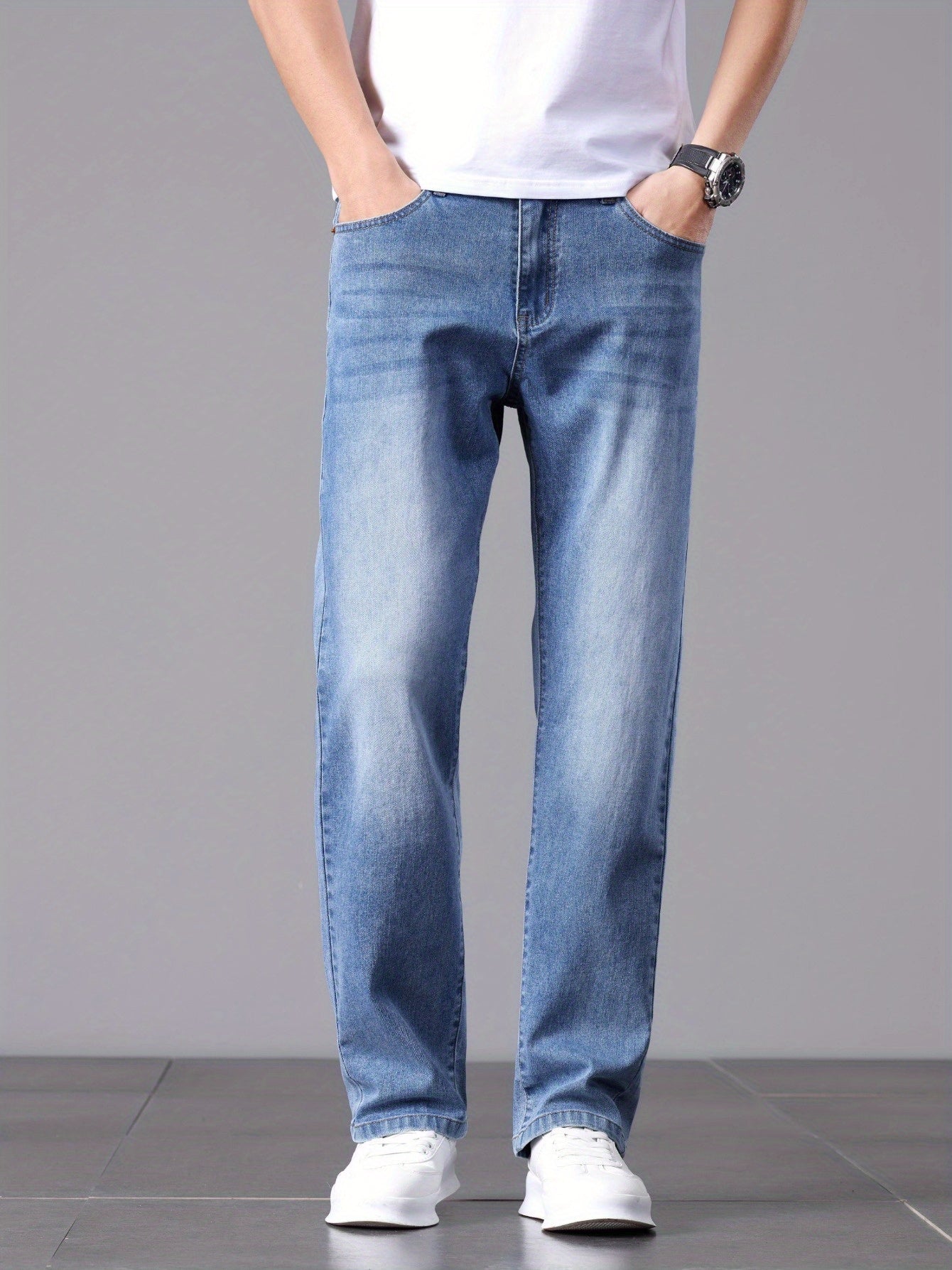 Men'S Stretchy Long Pants, Stylish And Versatile, Slim Fit, Breathable, Trendy Denim Trousers for Spring And Summer.