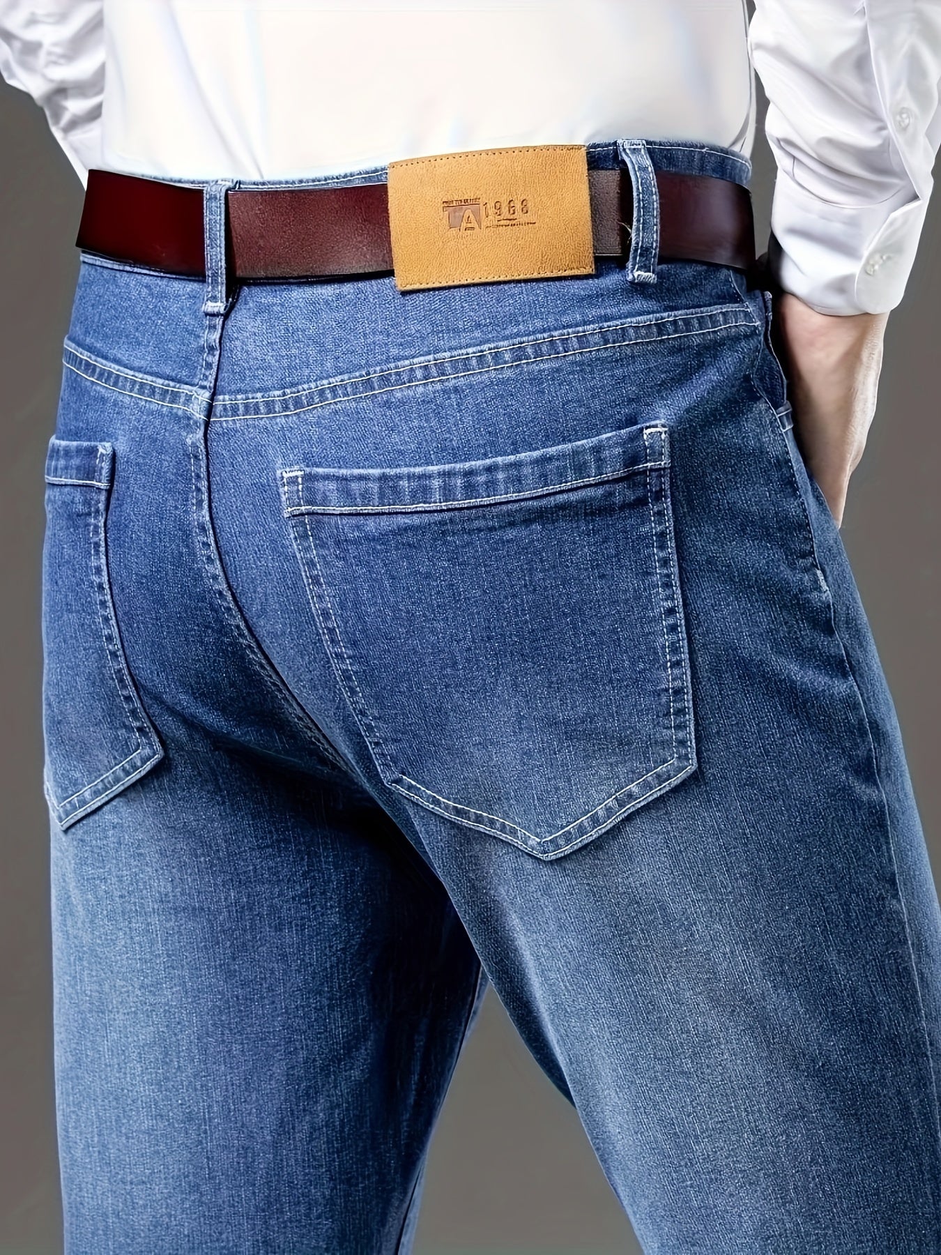 Men's Slim Fit Stretch Denim Jeans - Casual & Business-Ready, Mid-Rise, Cotton Blend for Spring/Fall