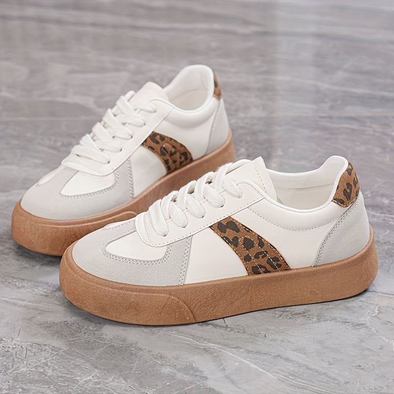 Women'S Striped Lace-Up Sneakers, Low Top Casual Shoes, All-Season Comfortable Lightweight Footwear, Plain Toe, Polyurethane Upper, Fabric Inner, Rubber Sole, Fabric Insole