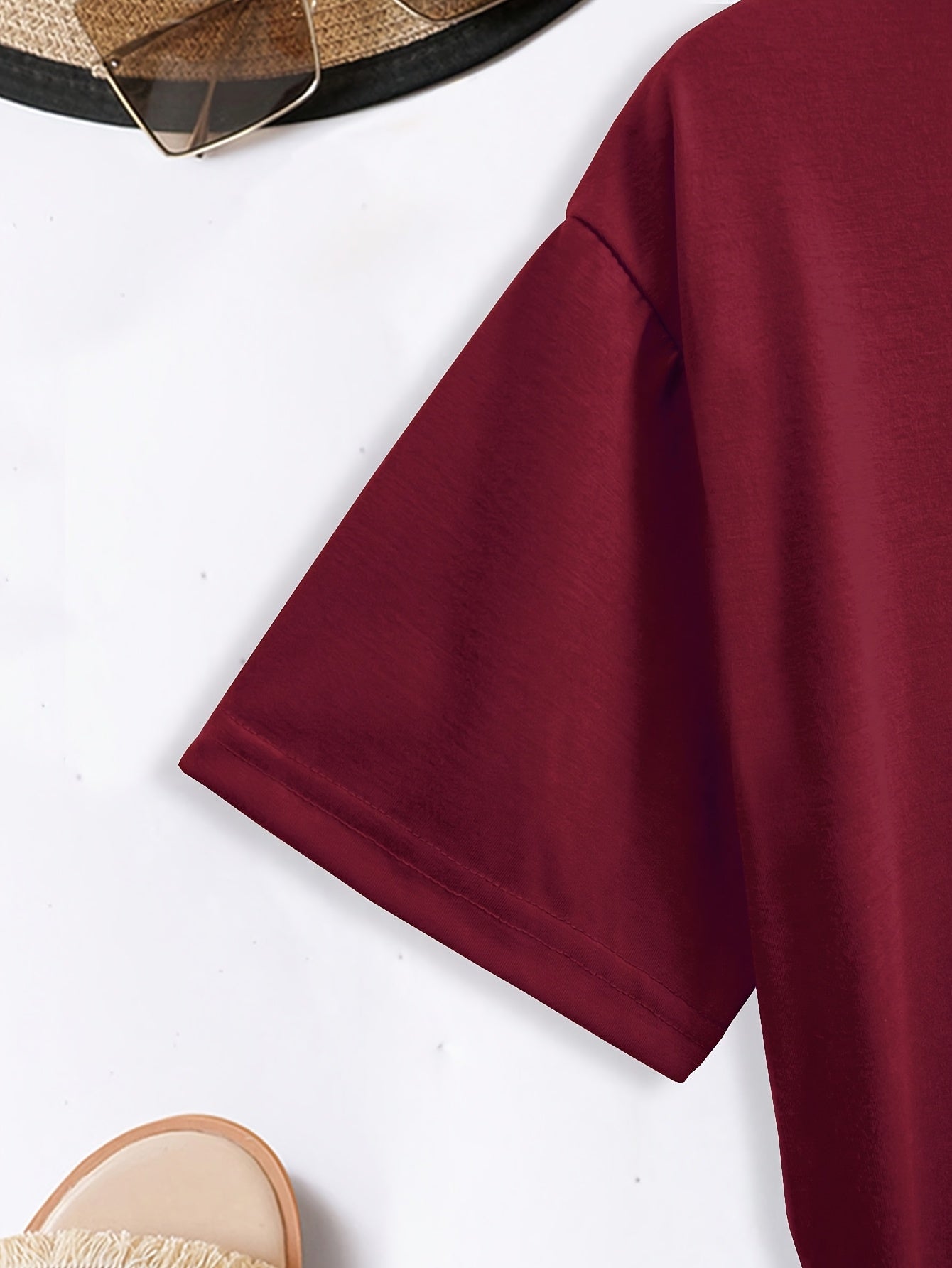 Women's Casual Letter Print T-Shirt - Soft Polyester, Short Sleeve Crew Neck Top for All Seasons, Round Neck, Sports Shirt