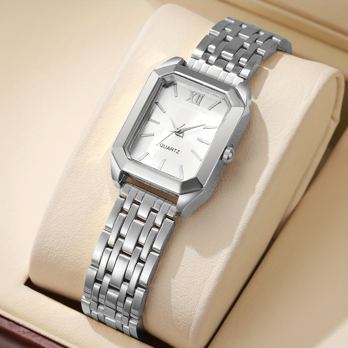 1pc Women's Luxury Square Watch with Multi-Color Dial & Golden-Tone Zinc Alloy Band - Quartz Movement, Fashionable Wristwatch for Casual & Formal Occasions, Casual Wristwatch | Colorful Dial Watch | Premium Look Watch