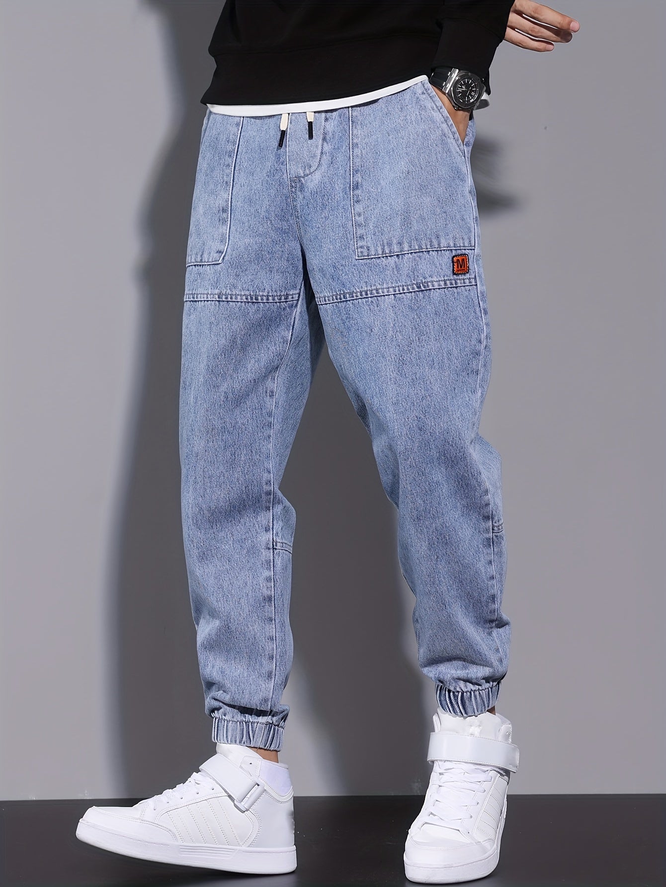 Men's Street Style Harem Jeans - Casual Loose Fit with Elastic Drawstring Waist, Versatile & Stylish for All Seasons