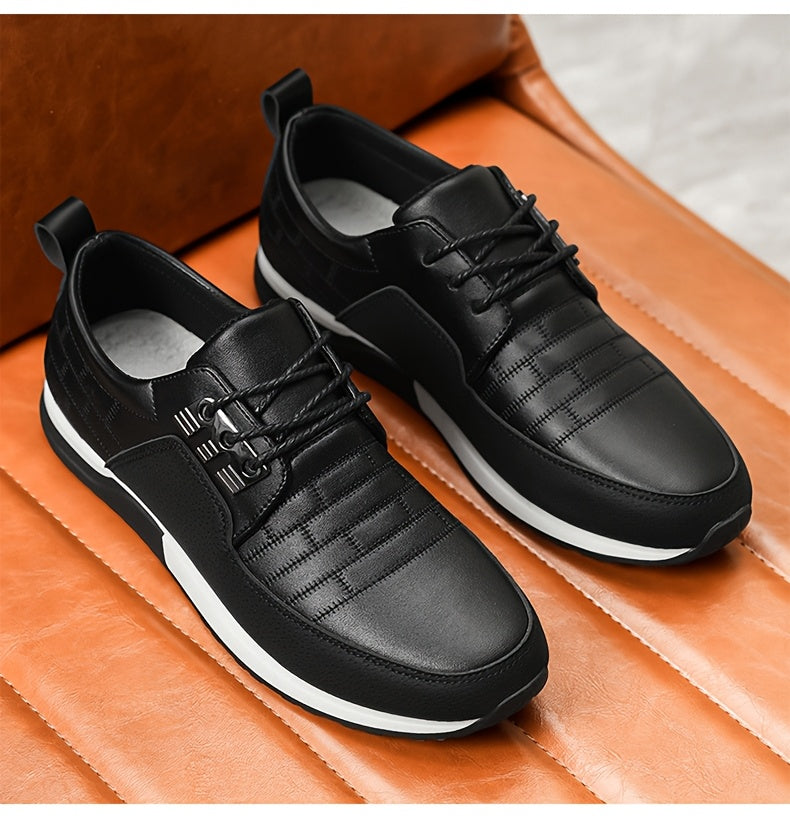 1pair Men'S Casual Business Sneakers, Round Toe, Low-Top, Solid Color, Faux Upper, with Fabric Lining, EVA Insole, PVC Sole, Lace-Up Closure for Daily and Leisure Wear