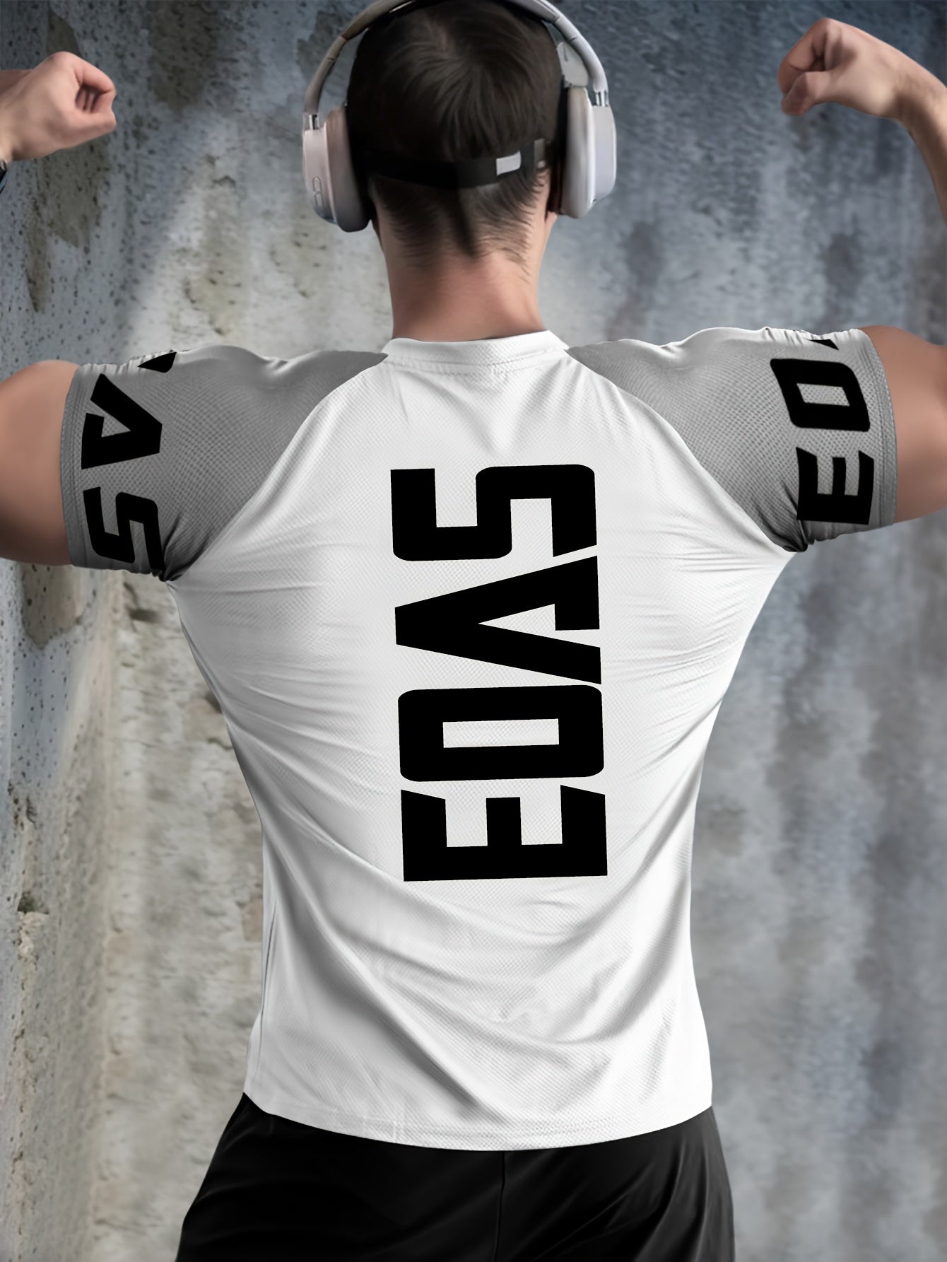 Men's Quick-Dry Breathable Mesh Sports T-Shirt - Summer Gym Workout Top with Contrast Black White Sleeves for Man Letter Print, Slim Fit for Running Training Casual Wear, Breathable Running Gear Sporty Casual Tee Mesh