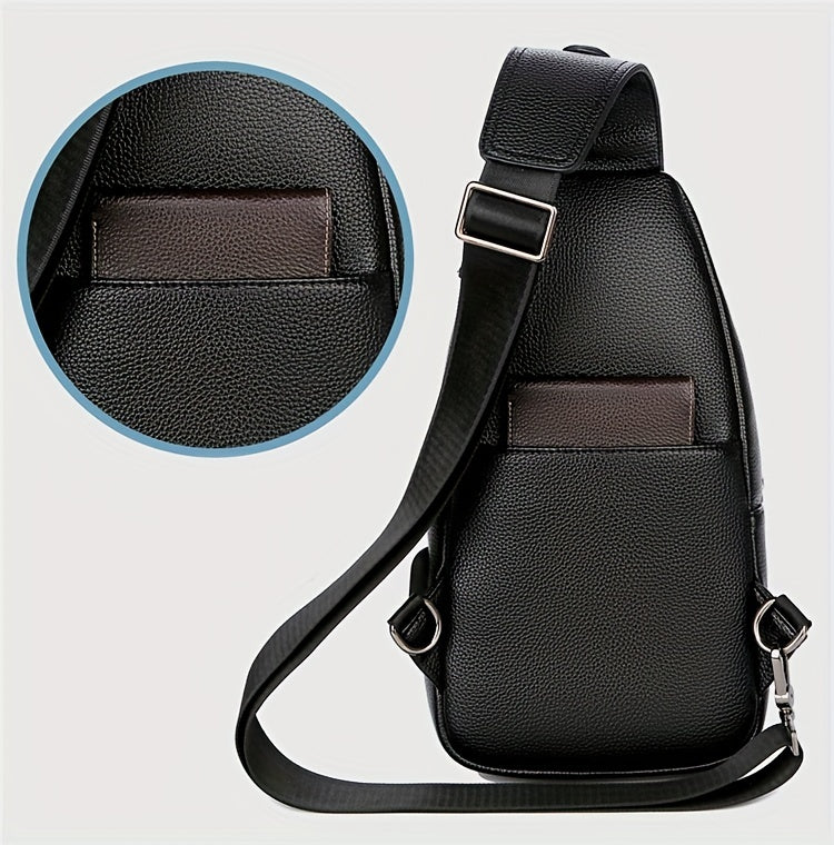 New Men'S Chest Bag 2024 Genuine Faux Leather Texture Crossbody Bag Casual Shoulder Bag Men'S Large Capacity Backpack Trendy