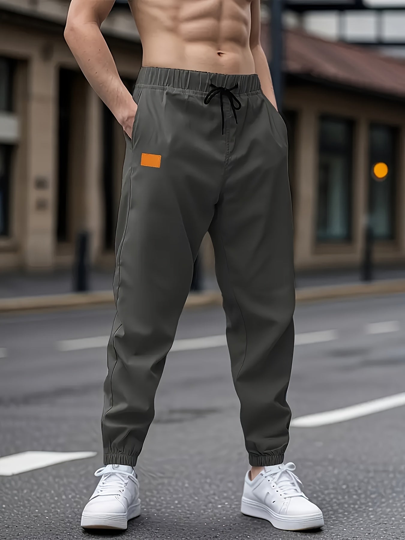 1pc Men'S Casual Cargo Pants, Solid Color Polyester Drawstring Waist, Non-Stretch Woven Fabric, Regular Fit, Polyester Lined, Perfect for Weekend Casual Wear