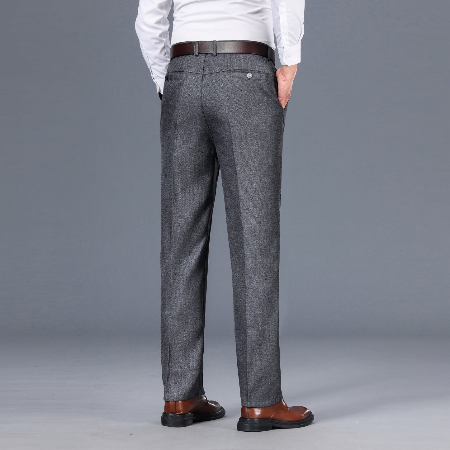 Men's Classic Gray Dress Pants - Medium Thick, Straight Fit with Slant Pockets & Zipper Closure, Polyester, Non-Stretch Fabric for Business Casual & Formal Wear, Ideal for Spring/Autumn