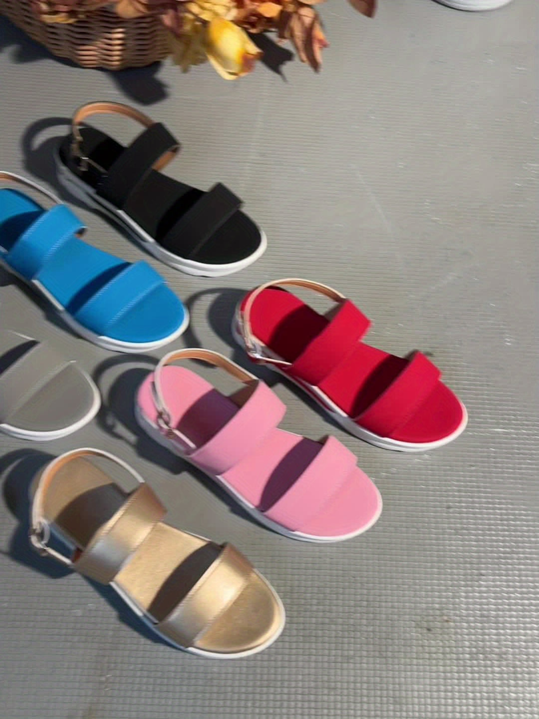 Women's Summer Plain Color Wedge Sandals, Casual Open-Toe Simple Thick Sole Beach Shoes with Comfortable Ankle Strap Wedges