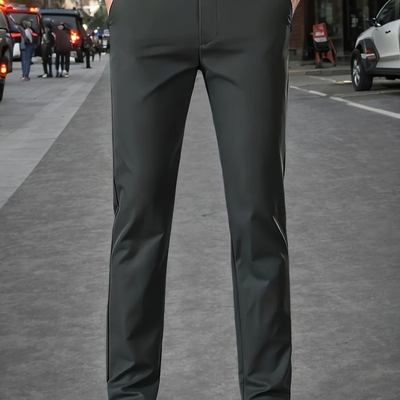 Men's Sleek Stretch Dress Pants - Solid Color Black, Comfort Fit with Subtle Stretch, Polyester Fabric, Mid-Rise, Machine Washable, Perfect for Business Casual & All-Season Wear, Business Casual Pants | Sleek Trousers | Easyc