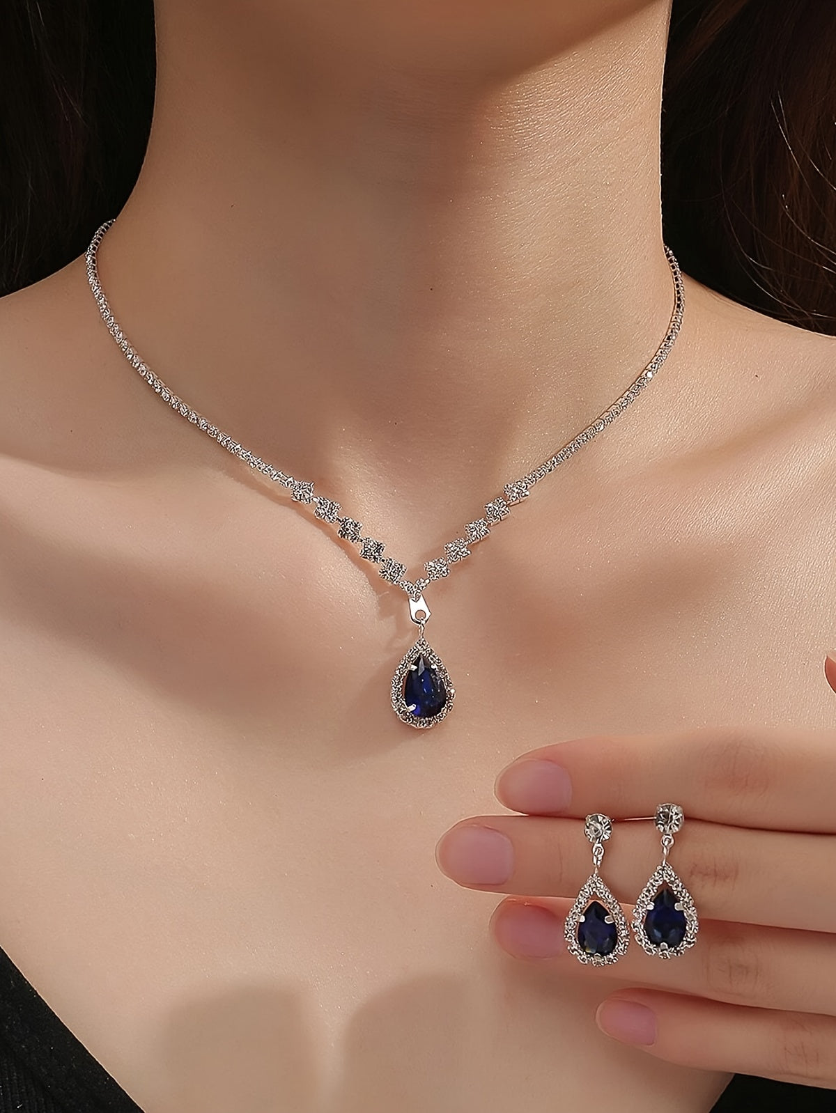 A Set Of Ladies' European And American Trendy Claw Chain With Zirconia Necklace And Earrings Bridal Jewelry Set For Wedding Banquet Party Holiday Gift
