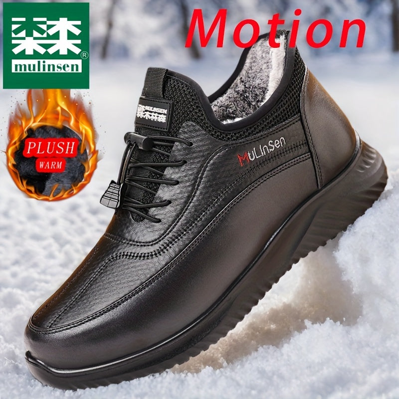 Mulinsen Men's Winter Snow Boots - Warm Fleece Lined, Anti-Slip, Durable Lace-Up Ankle Hiking Shoes with Elastic Shoelaces for Outdoor Adventures, Mulinsen