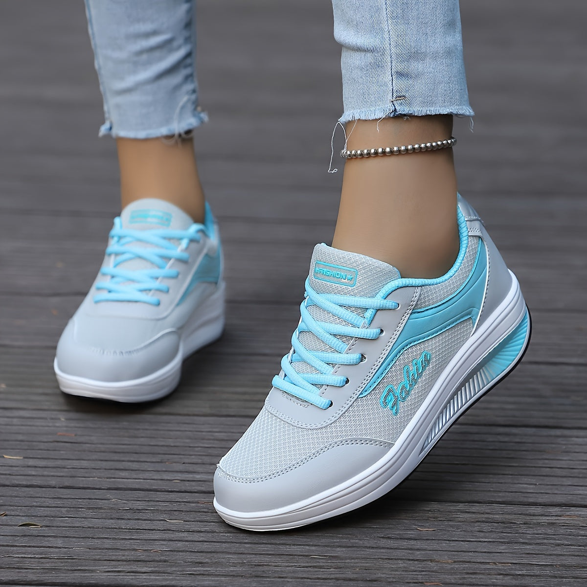 Women's Breathable Mesh Platform Sneakers, Casual Lace Up Outdoor Shoes, Comfortable Low Top Shoes Plus Size