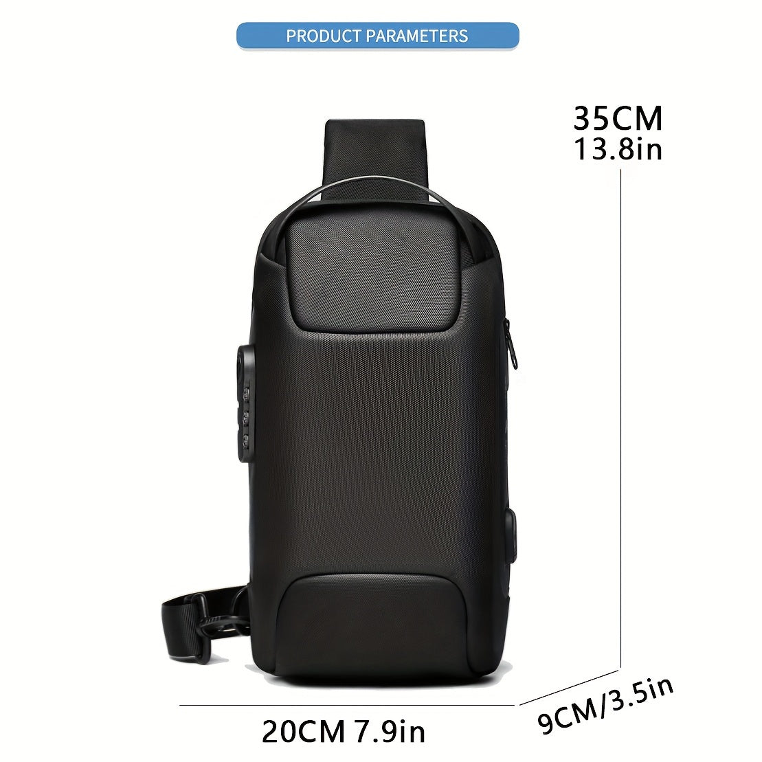 Oxford Fabric Waist Bag with USB Charging Combination Lock - Sleek Black Crossbody for Men Women, Ideal for Outdoor Activities Motorcycle Riding, Perfect Valentine's or Father's Gift, Motorcycle Bag