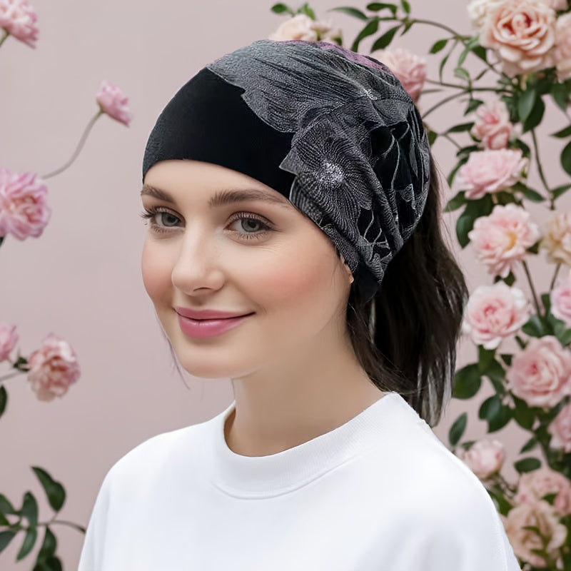 Boho-Chic Floral Print Beanie for Women - Stretchy, Lightweight & Warm Knit Cap for Autumn/Winter Outdoor Activities, Brimless, Bohemian Style