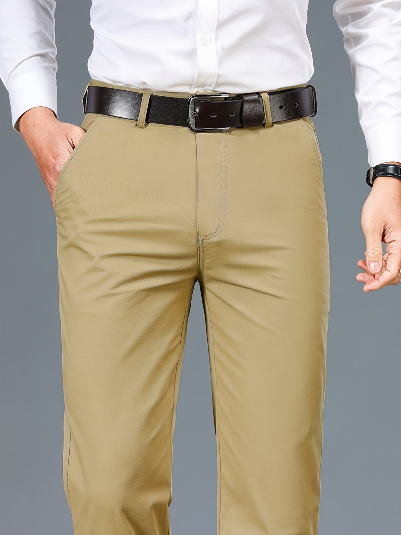Men's Light Business Cotton Dress Pants - Straight Leg, Olive Green, 100% Cotton, Perfect for Office or Casual Outings