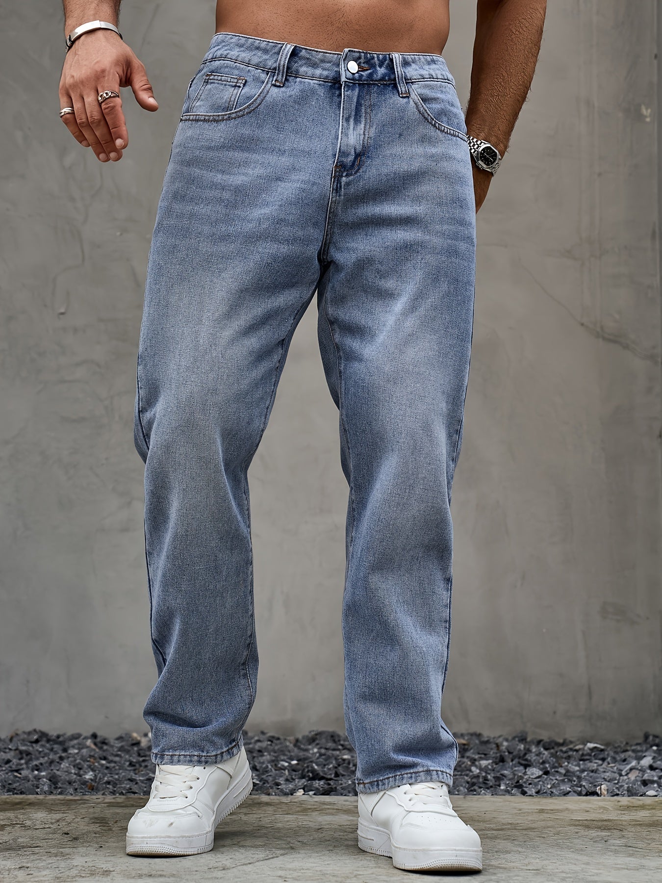 Men's Casual Denim Jeans, 80% 14.0% Viscose 5.0% Polyester 1.0% Modal Blend, Solid Color, Non-Stretch Fabric, Regular Fit, All-Season, Washed Finish, Woven - Multiple Sizes Available, Casual Wear Jeans|Versatile Jeans| Blend